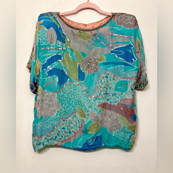 Judith Ann Creations Inc Vintage 2 Piece Silk Sequin Embellished Skirt Set Large - Picture 2 of 14